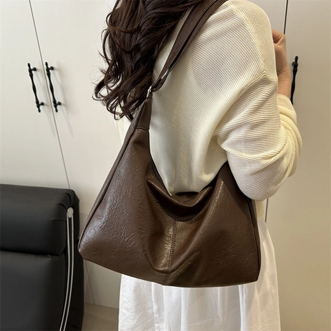 Borsa a Spalla da Donna in Pelle PU Vintage Borsa Tote a Grande Capacità per Pendolarismo Uso Quotidiano Casuale Borsa alla Moda Street Style