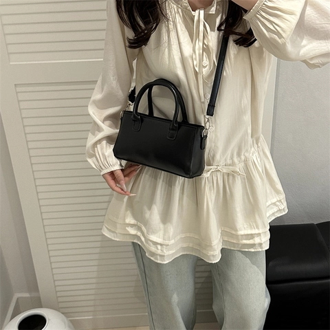 Damen Mode PU Leder Kleine Quadratische Tasche Minimalistische Schulter Umhängetasche Mit Doppelgriffen Und Verstellbarem Riemen Casual Street Style Tasche