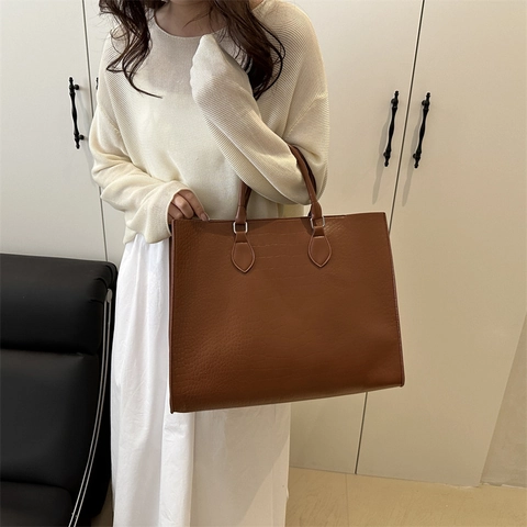 Borsa Tote in Pelle PU Grande Capacità Motivo Coccodrillo Borsa a Spalla Donna Strutturata Minimalista per Ufficio e Quotidiano