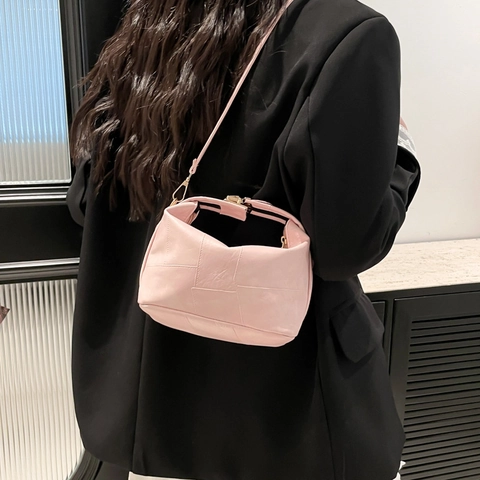 Borsa a Tracolla da Donna Retro Minimalista in Pelle PU Patchwork Chic Cucitura Borsa a Mano Pendolare Boston