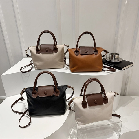 Bolso de Hombro para Mujer de Cuero PU Color de Contraste Gran Capacidad Patrón de Litchi Bolso Almohada Con Correa Ajustable