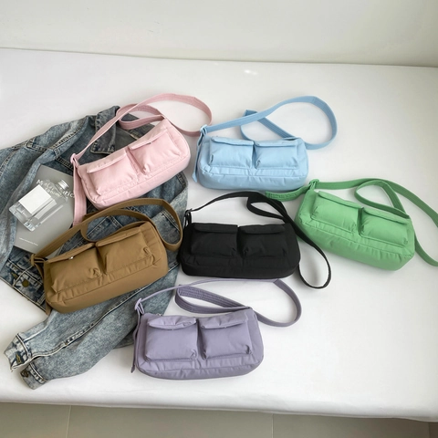 Borsa a Spalla a Cilindro Leggera in Tela per Donna 2025 Nuova Borsa a Tracolla Minimalista a Doppia Tasca Borsa Casual da Pendolare Design di Nicchia