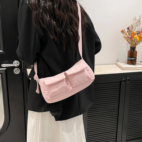 Borsa a Spalla a Cilindro Leggera in Tela per Donna 2025 Nuova Borsa a Tracolla Minimalista a Doppia Tasca Borsa Casual da Pendolare Design di Nicchia
