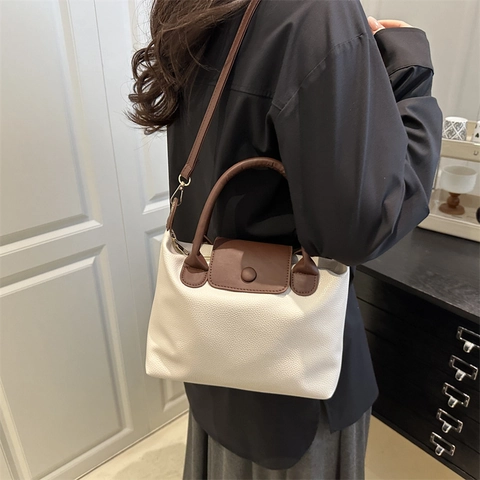 Bolso Bandolera para Mujer en Color de Contraste de Cuero PU Bolso de Mano Informal para Viajar Bolso de Hombro Gran Capacidad