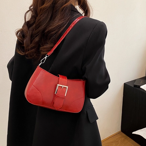 Borsa a Tracolla Piccola Quadrata in Pelle PU di Tendenza per Donna Fibbia in Metallo Vintage Borsa a Tracolla Quotidiana Moda Sottobraccio