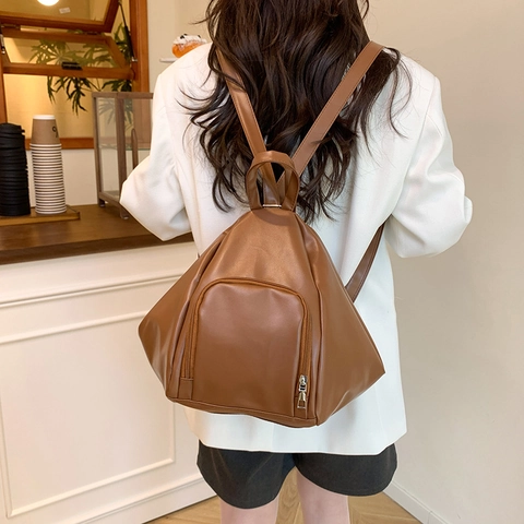 Fashion Women PU Leather Geometric Backpack Street Trend Large Capacity Minimalist Casual Shoulder Bag Lightweight Travel Backpack