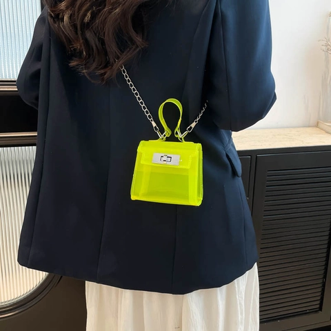 Modische Mini PVC Geleetasche Für Damen Frische Candy Farbe Umhängetasche Mit Metallkette Verschluss Kleine Handtasche