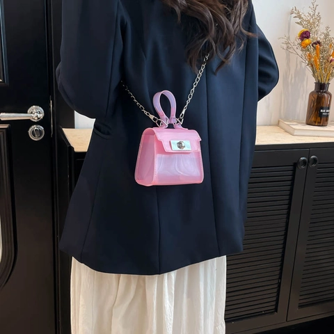 Modische Mini PVC Geleetasche Für Damen Frische Candy Farbe Umhängetasche Mit Metallkette Verschluss Kleine Handtasche