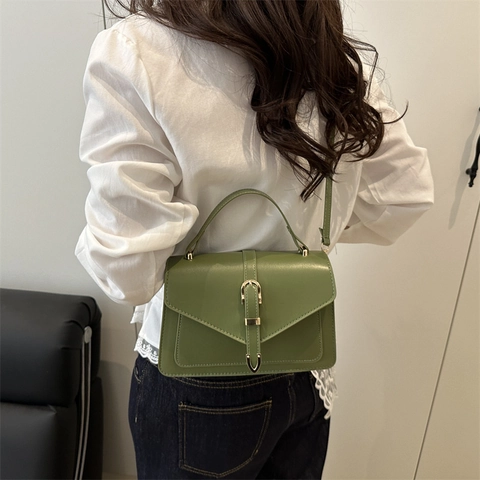 Women Simple PU Leather Small Square Shoulder Bag Stylish Horseshoe Buckle Handbag Versatile Crossbody Bag For Daily Use