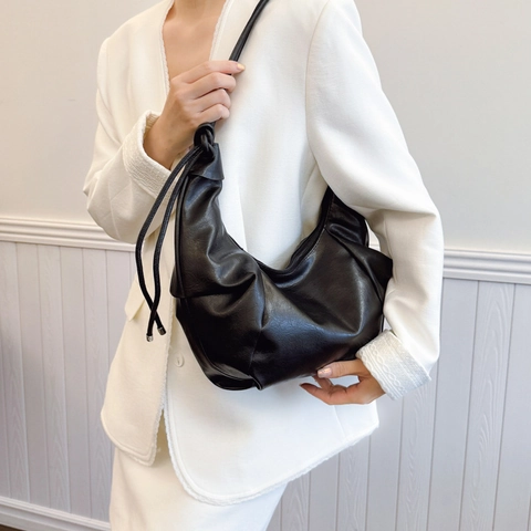 Borsa Hobo Donna Retrò Pelle PU Grande Capacità Tracolla Annodata Plissettata Mezzaluna Borsa a Spalla Casual Trendy Pendolare