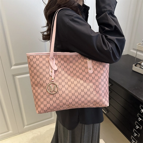 Borsa Tote da Donna di Grande Capacità Moda Monogramma Lettera M Borsa a Tracolla in Pelle PU Borsa a Mano Casual Pendolare