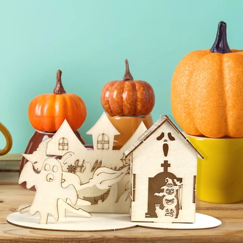 Halloween Wooden DIY Puzzle Castle Ghost Pumpkin Decoration Desktop Ornament For Kids Party Home Holiday Festive Gift