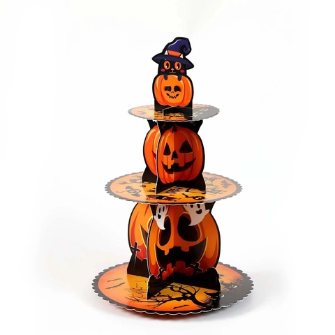 Halloween Papier Tortenständer 3 Stufig Kürbis Schloss Geist Design Bedruckter Karton Cupcake Display Tablett Für Party Deko