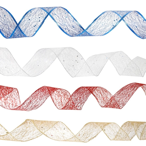 Glitter Christmas Ribbon Mesh For Christmas Tree Decoration Gift Box Wrap Red Gold Silver Blue Holiday Home Party Decor