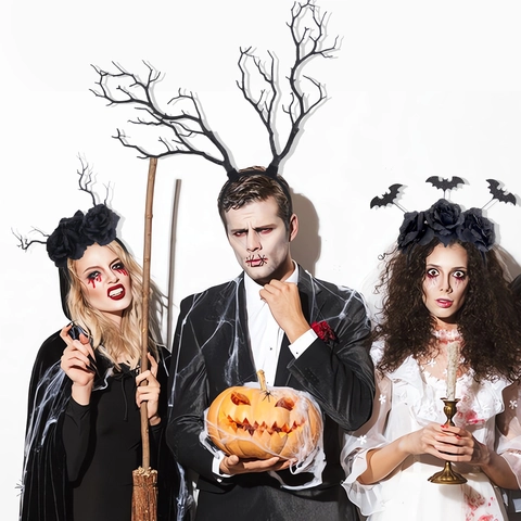 Cerchietto di Halloween in Plastica Rosa Nera Pipistrello Rami Secchi Gotico per Festa in Maschera Cosplay Donna Accessori per Costumi