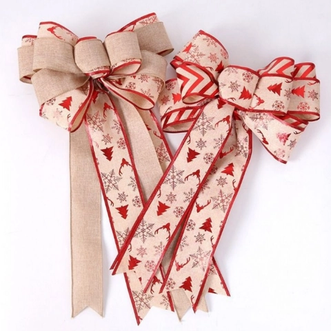 Fiocco di Natale in Doppia Iuta Fiocco di Neve Renna Albero di Natale Grande Fiocco a Righe Ornamento per Decorazioni Festive