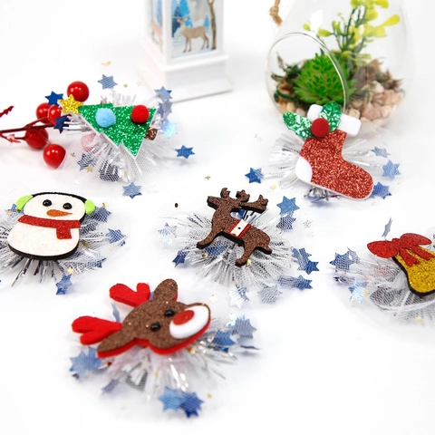 Fermagli per Capelli Natalizi con Glitter Babbo Natale Renna Pupazzo di Neve Mollette a Rete Decorazione per Festa di Natale Donna Bambini