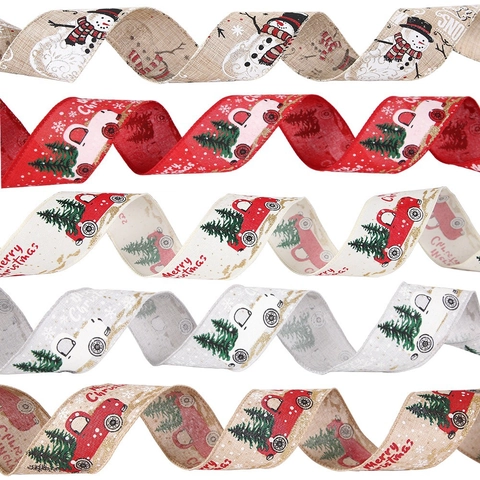 Nastro in Imitazione Lino Stampato di Natale Pupazzo di Neve Camion Rosso Albero Ornamenti Appesi per Decorazione Regalo Festa