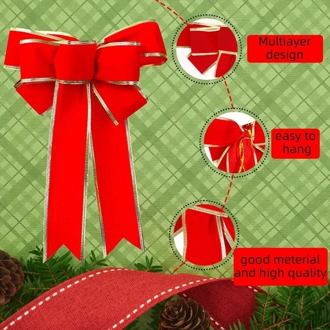 Nœuds de Ruban de Noël Décoratifs en Polyester Imprimé Renne Flocon de Neige pour Sapin Ornements Décoration Cadeau