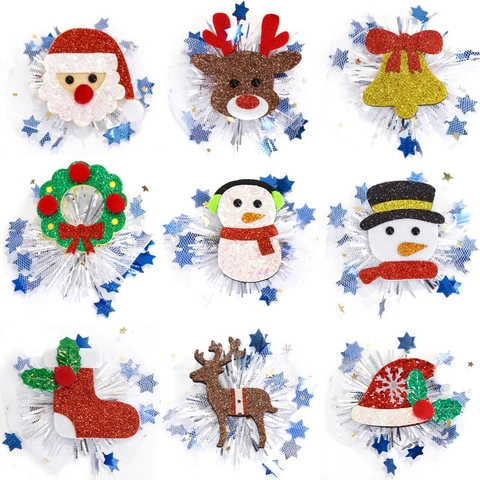 Christmas Hair Clips For Kids Cartoon Santa Claus Elk Snowman Tulle Mesh Glitter Sequin Duckbill Hairpins Holiday Party Decoration Headwear Accessories