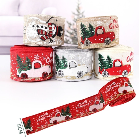 Nastro di Natale Effetto Lino Con Stampa Pupazzo di Neve Camion Rosso Albero di Natale Bordo Animato per Confezioni Regalo Decorazione Albero