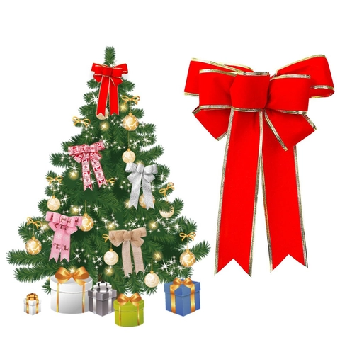 Nœuds de Décoration de Noël pour Sapin Grands Nœuds en Velours Toile de Jute à Carreaux Avec Renne et Flocon Cadeau