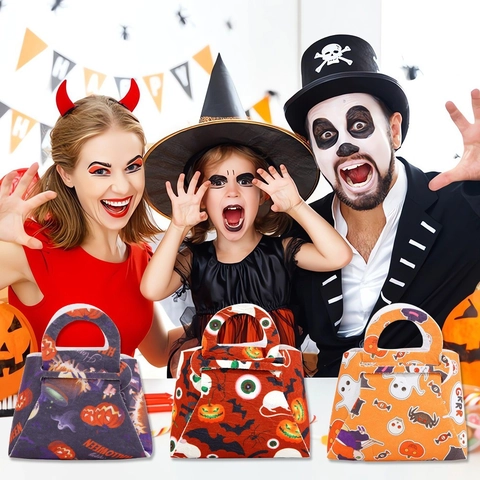 Halloween Felt Candy Bag For Kids Ghost Pumpkin Spider Bat Pattern Portable Party Decoration Gift Handbag Tote For Children