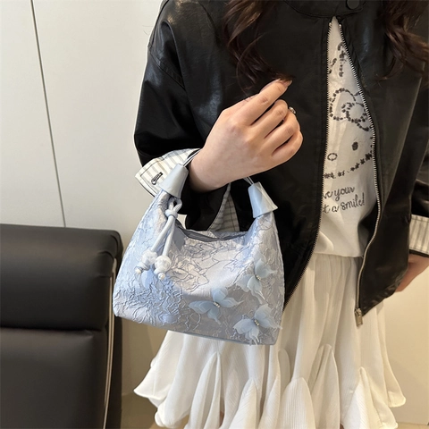 Borsa a Tracolla da Donna Elegante in Pizzo con Ricamo a Farfalla Dolce Floreale Decorazione 3D Borsa a Mano Romantica con Perle