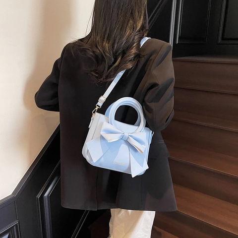 Bolso de Hombro con Lazo de Moda para Mujer Cuir PU Bolso Bandolera Cuadrado Pequeño Bolso de Mano Minimalista para Fiesta