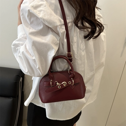Elegante Damen Handtasche Aus PU-Leder In Muschelform Minimalistisches Design Mit Steppnähten Und Goldschnalle Für Den Alltag