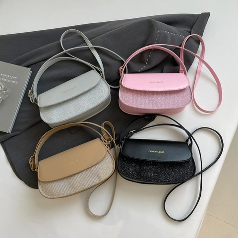 Sac Bandoulière pour Femme en Cuir PU avec Épissage de Paillettes Mode Impression de Lettres Petit Sac à Épaule Carré