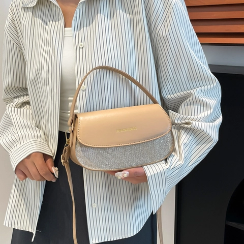 Sac Bandoulière pour Femme en Cuir PU avec Épissage de Paillettes Mode Impression de Lettres Petit Sac à Épaule Carré