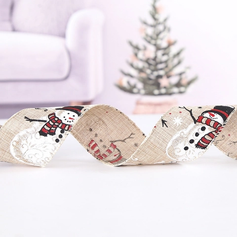 Kerst Decoratief Lint Sneeuwpop Vintage Vrachtwagen Bedrukt Polyester Linnenlook Lint Voor Kerstboom Krans Cadeauverpakking Decoratie