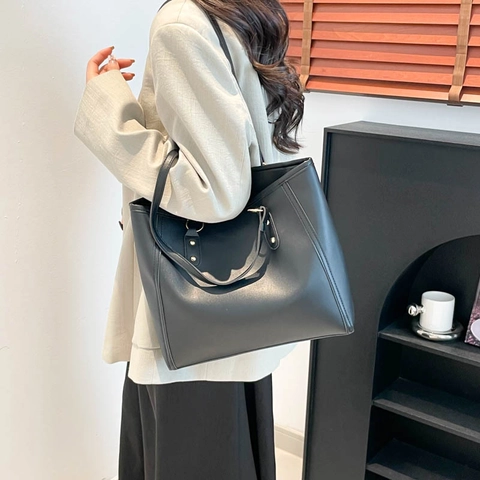 Bolso Tote Minimalista Coreano de Cuero PU para Mujer Gran Capacidad Bolso de Hombro Color Sólido Viaje al Trabajo