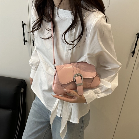 Borsa Sottobraccio in Pelle PU Minimalista per Donna Borsa a Tracolla alla Moda con Grande Fibbia in Argento Borsa Casual