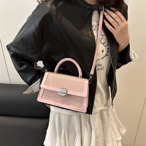 Damen Schultertasche Kunstleder Gewebe Patchwork Kleine Quadratische Tasche Trendige Umhängetasche Handtasche Mit Metallschloss Für Den Alltag