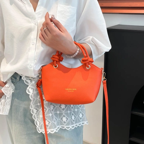 Bolso Bombonera de Cuero PU para Mujer con Asa con Nudos Correa Ajustable Color Sólido Minimalista Bolso Bandolera Textura de Lichi Bolso de Mano