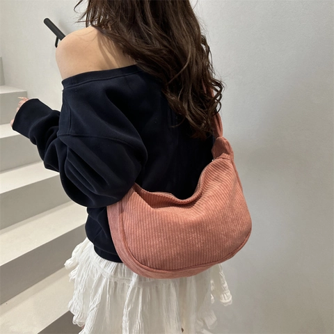 Damen Cord Tragetasche Große Kapazität Einfach Frisch Mode Lässig Umhängetasche Schultertasche Mit Verstellbarem Gurt