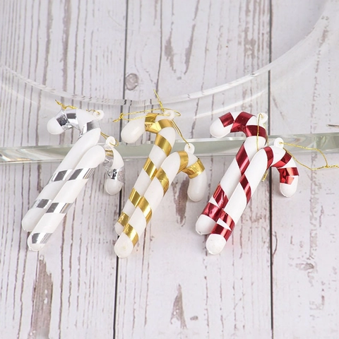 Plastic Christmas Candy Cane Ornaments Spiral Metallic Striped Hanging Hooks For Xmas Tree Home Party Decor Kids Gifts