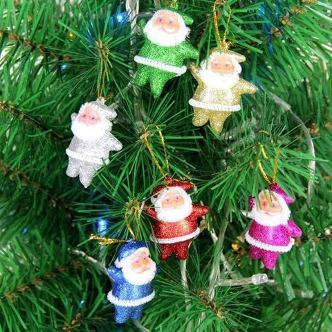 Mini Ornamenti da Appendere a Babbo Natale Floccati Glitter Decorazioni Colorate per Alberi di Natale Accessori per Ciondoli Natalizi
