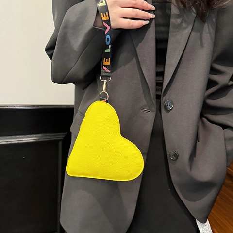 Pochette da Donna a Forma di Cuore in Pelle PU Texture Litchi Con Cinturino Love Elegante Borsa da Sera per Feste