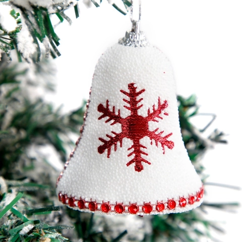Addobbi Natalizi a Forma di Campana Bianchi Con Fiocchi di Neve Rossi Oro Paillettes Schiuma Smerigliata Decorazioni per Albero