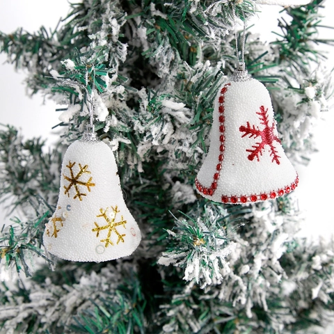 Campana di Natale in Schiuma Bianca Decorazioni Appese Con Paillettes a Fiocco di Neve Oro Rosso per Festa Festival Albero di Natale Decorazioni Casa