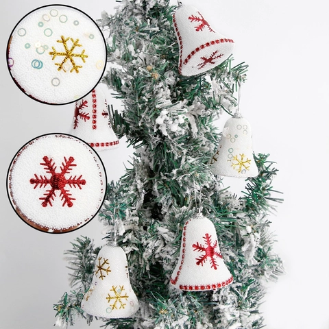 Campana di Natale in Schiuma Bianca Decorazioni Appese Con Paillettes a Fiocco di Neve Oro Rosso per Festa Festival Albero di Natale Decorazioni Casa