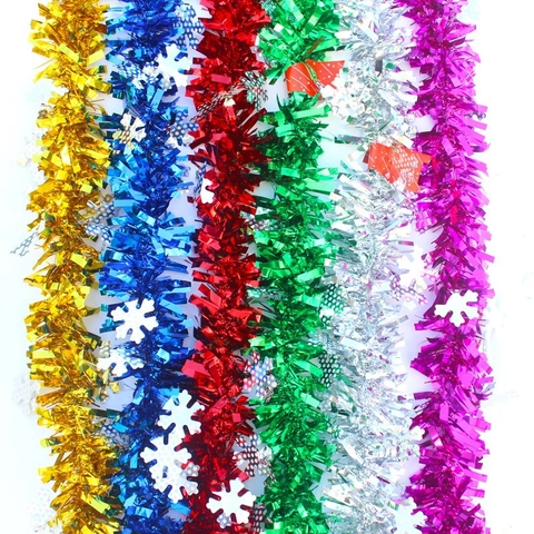 Ghirlanda Natalizia di Filante Con Fiocchi di Neve Per Decorazione Festa Nastro Metallico Colorato Ornamento Albero di Natale
