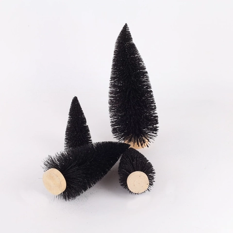 Mini Sapin de Noël Noir Décoration de Table Minimaliste Gothique Arbre en Sisal Base en Bois Ornement de Fête Maison