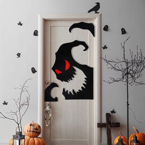Halloween Felt Wall Stickers Scary Ghost Face Demon Silhouette Home Door Decor Horror Party Atmosphere Ornament Supplies