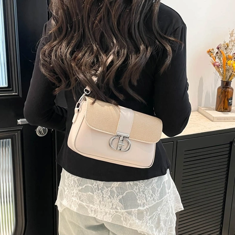 Dames Mode PU Leer Kleine Vierkante Schoudertas Contraststiksel Crossbody Tas Metalen Gesp Casual Handtas