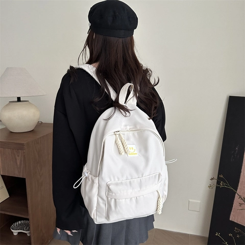Japanischer Minimalist Oxford Gewebe Rucksack Für Damen Student Schultasche Mode Smiley Gesicht Reise Pendler Rucksack