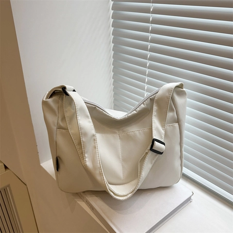 Dames Casual Stoffen Schoudertas Grote Capaciteit Effen Kleur Eenvoudige Crossbody Tote Bag Stedelijk Minimalistisch